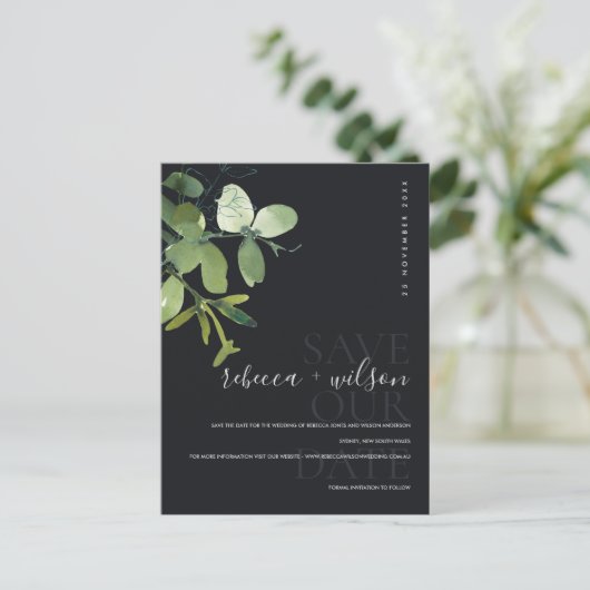 緑色の黒ユーカリ水の色を保存する日付 案内ポストカード (スタンド正面)