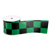 緑色の黒市松模様に色 サテンリボン (リール)