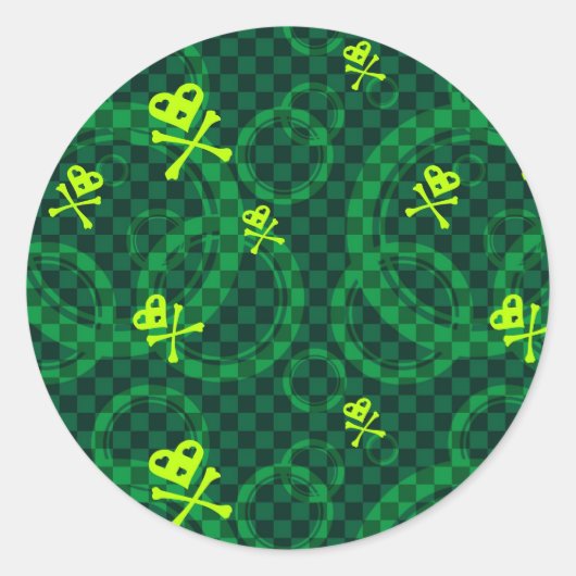 緑色のEmoパターン(円) ラウンドシール (正面)
