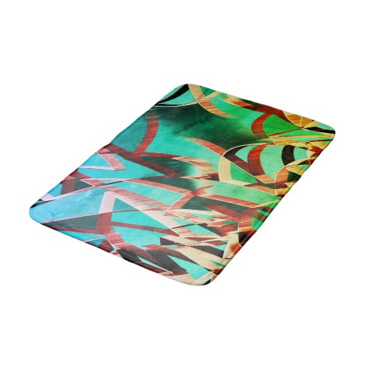 緑色または水色の背景に茶色の縞模様 バスマット (アングル)