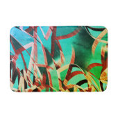 緑色または水色の背景に茶色の縞模様 バスマット (正面)