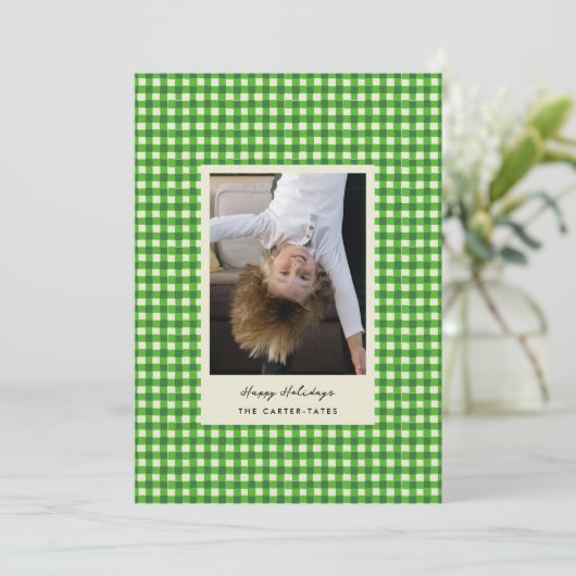 緑色よくはしゃぐの手で描いた市松模様に写真 シーズンカード (スタンド正面)