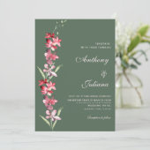 緑色エレガントのピンク色の花を咲かせ結婚る 招待状 (スタンド正面)