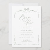 緑色エレガントの手描き弓とリボン結婚 招待状 (正面)