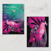 緑色エレガントの青いフローラのキラキラしたピンクの孔雀 名刺 (正面/裏面)