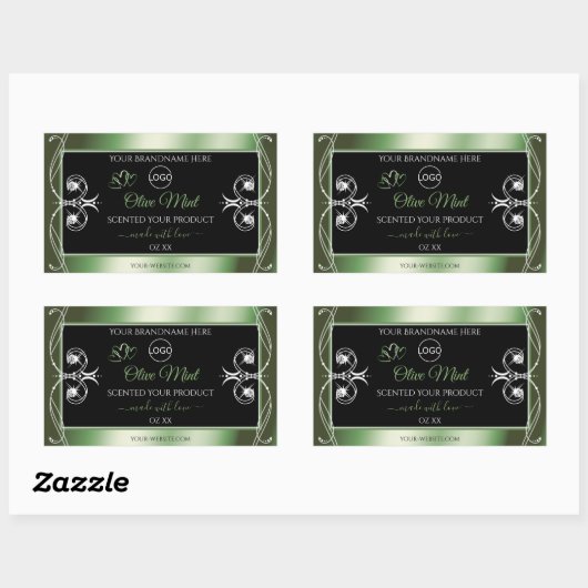 緑色エレガントの黒い製品ラベル宝石とロゴ 長方形シール (シート)