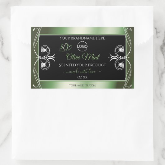 緑色エレガントの黒い製品ラベル宝石とロゴ 長方形シール (バッグ)