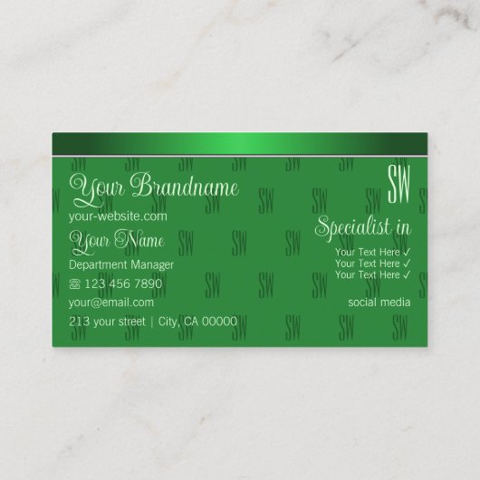緑色エレガントイニシャルパターンプロフェッショナル 名刺 (裏面)