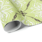 緑色エレガントターコイズ茶色ダマスク模様 ラッピングペーパー (ロールコーナー)