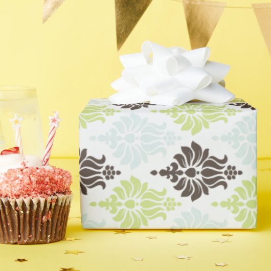 緑色エレガントターコイズ茶色ダマスク模様 ラッピングペーパー (誕生日パーティー)