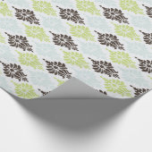 緑色エレガントターコイズ茶色ダマスク模様 ラッピングペーパー (角)