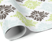 緑色エレガントターコイズ茶色ダマスク模様 ラッピングペーパー (ロールコーナー)