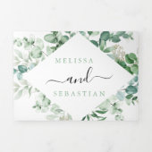 緑色エレガントユーカリ結婚プチチ 三つ折り招待状 (カバー)