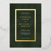 緑色エレガント金ゴールドフォイル結婚タイポグラフィ 箔招待状 (正面)