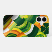 緑色オレンジ色イエローアイリッシュ抽象芸術模様 iPhone 16ケース (裏面横)