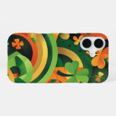 緑色オレンジ色イエローアイリッシュ抽象芸術模様 iPhone 16ケース (裏面横)