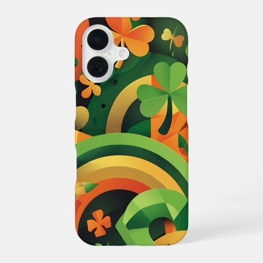 緑色オレンジ色イエローアイリッシュ抽象芸術模様 iPhone 16ケース (裏面)