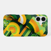 緑色オレンジ色イエローアイリッシュ抽象芸術模様 iPhone 16ケース (裏面横)