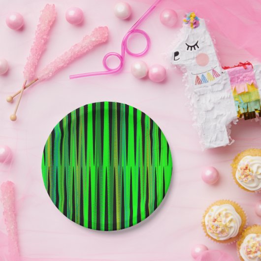 緑色カラフルのクリスマスジグザグパターン ペーパープレート (パーティー)