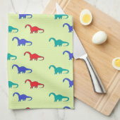 緑色カラフルの恐竜の模様 キッチンタオル (四つ折り)