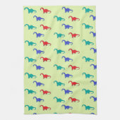 緑色カラフルの恐竜の模様 キッチンタオル (縦)