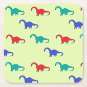 緑色カラフルの恐竜の模様 スクエアペーパーコースター (正面)