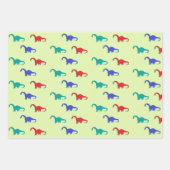 緑色カラフルの恐竜の模様 ラッピングペーパーシート (正面)