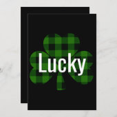 緑色クラシック黒の格子状シャムロック 招待状 (正面/裏面)