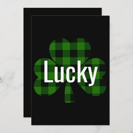 緑色クラシック黒の格子状シャムロック 招待状 (正面/裏面)
