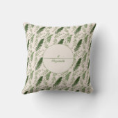 緑色シダ模様モノグラムと名前装飾用クッション クッション (裏面)