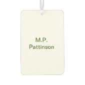 緑色シンプルのミニマルテキスト名を追加するphoto cust カーエアーフレッシュナー (裏面)