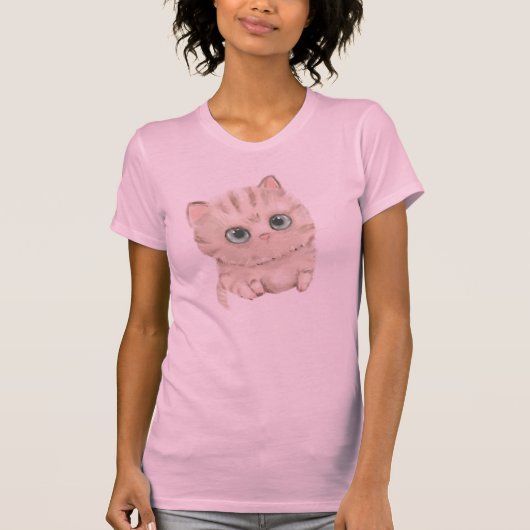 緑色ストライプのの可愛い子猫 Tシャツ (正面)
