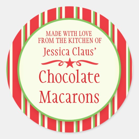 緑色ストライプの赤クッキー交換ベーキングギフトスタンプ ラウンドシール (正面)