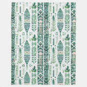 緑色パターン(の模様が)ある葉 フリースブランケット (正面)