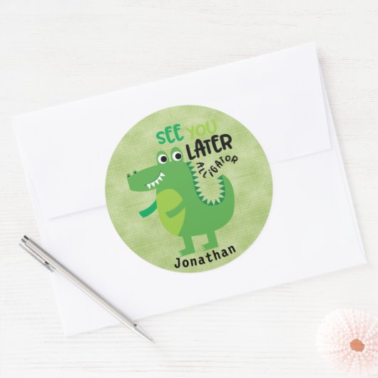 緑色パーソナライズされた後のアリゲーターシールを参照 ラウンドシール (封筒)