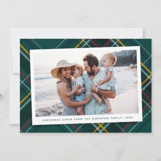 緑色メリーの格子模様の一枚写真のクリスマスモダン飾り シーズンカード (正面)