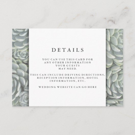 緑色モダンの多肉質 | ウェディングレセプション詳細 エンクロージャーカード (正面)