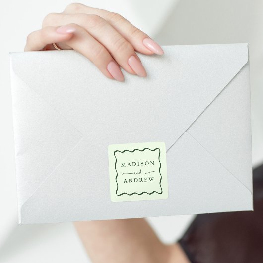 緑色モダンの波状の結婚枠 スクエアシール