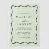 緑色モダンの波状の結婚枠 ベラム紙招待状 (正面)