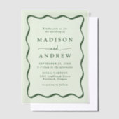緑色モダンの波状の結婚枠 ベラム紙招待状 (オフセット)