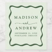 緑色モダンの波状の結婚枠 ワインラベル (シングルラベル)