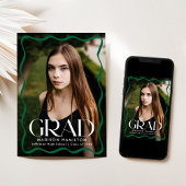 緑色モダンの波状フレームのグラード2写真の卒業 案内状