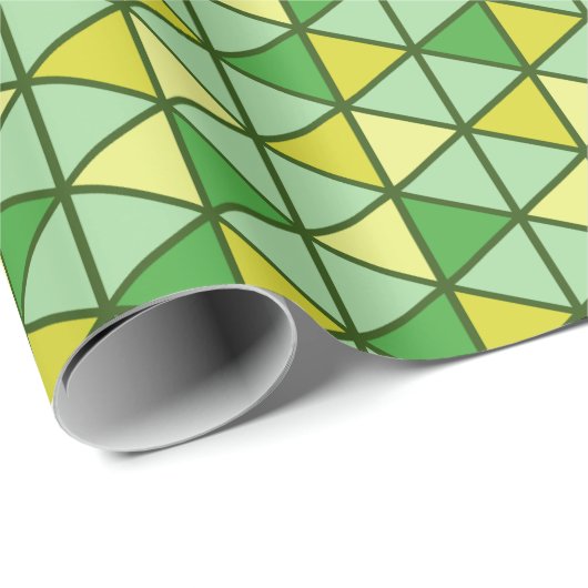 緑色モダンの黄色い三角形の幾何学的パターン ラッピングペーパー (ロールコーナー)