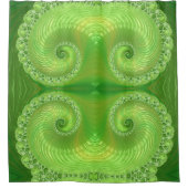 緑色モダンらせん状フラクタルパターン シャワーカーテン (正面)