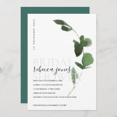 緑色ユーカリ茎葉水彩ブライダルシャワー 案内状 (正面/裏面)