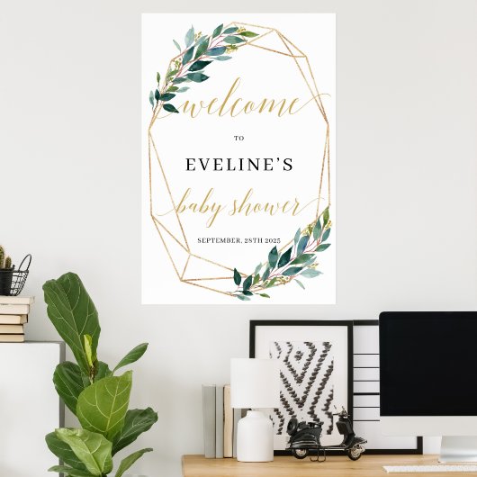 緑色ユーカリ金ゴールド幾何学模様 ポスター (ホームオフィス)