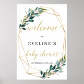 緑色ユーカリ金ゴールド幾何学模様 ポスター (正面)