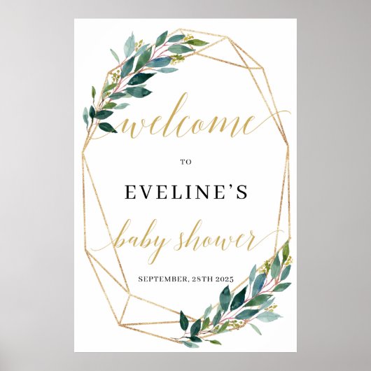 緑色ユーカリ金ゴールド幾何学模様 ポスター (正面)