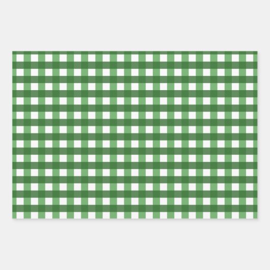 緑色伝統的の白いギンガム格子模様 ラッピングペーパーシート (正面2)