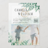 緑色写真結婚式招待状ユーカリ 招待状 (正面/裏面)